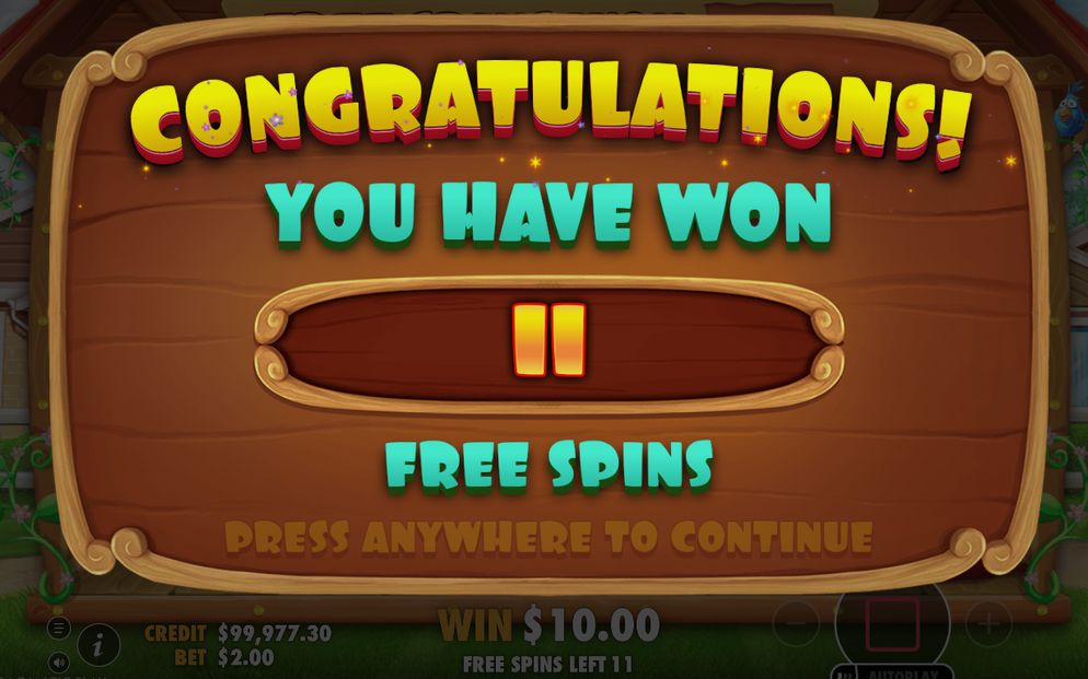 Free Spins-rutnätet med de nio rutorna och summan